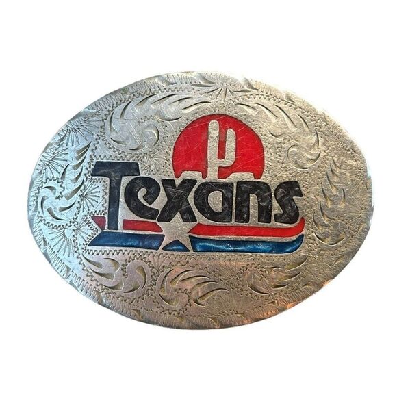 Classic Vintage Hand Made Engraved TEXANS Belt Buckle- 26 of 99 - Picture 2 of 4